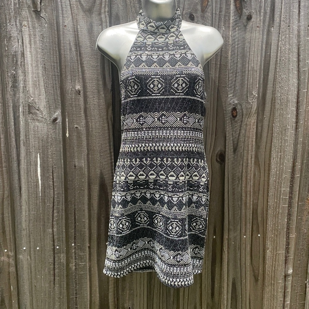 Bebop metallic black and silver backless halter mini dress size small NWT